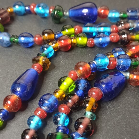 Very Long 57 Inch Colorful Glass Bead Lariat Necklace - Picture 4 of 12